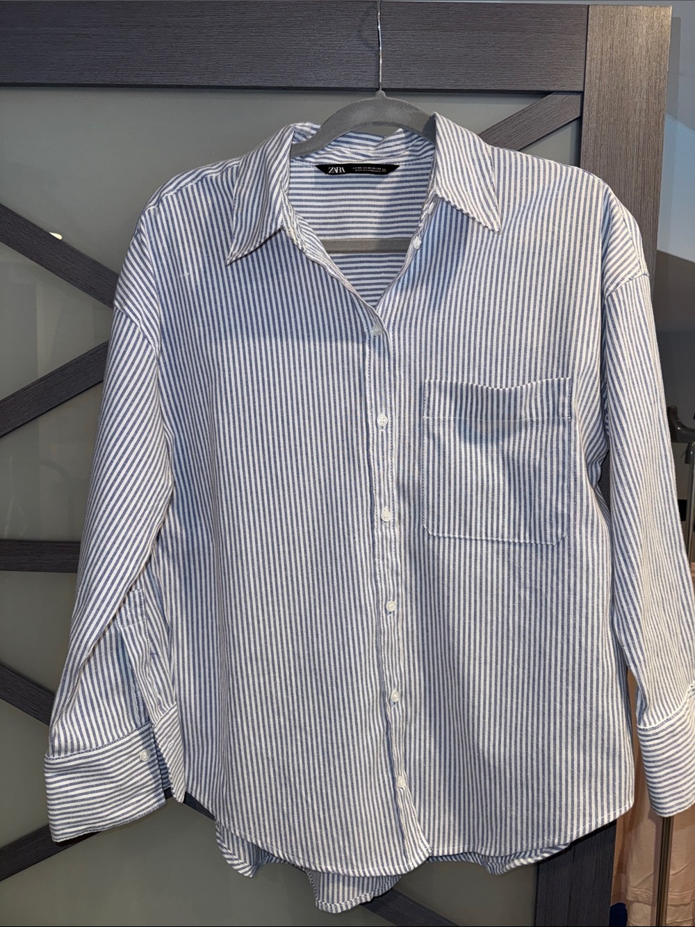 Zara Light Blue and White Striped Button-Down Shirt